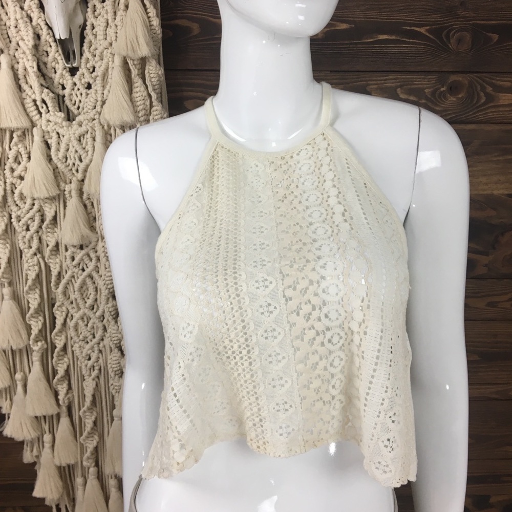 AEO | Cropped Halter Lace Knit Tank‎ Top